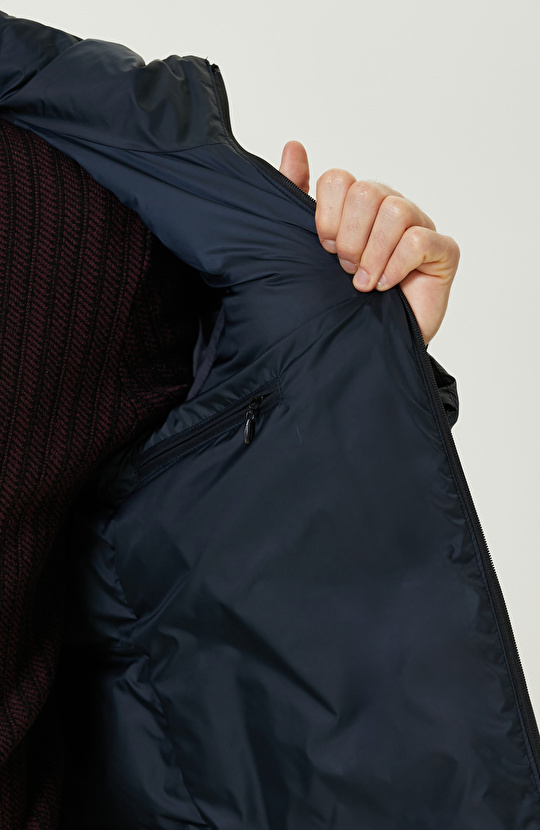 Lacivert Kapüşonlu  Puffer Casual Kaban