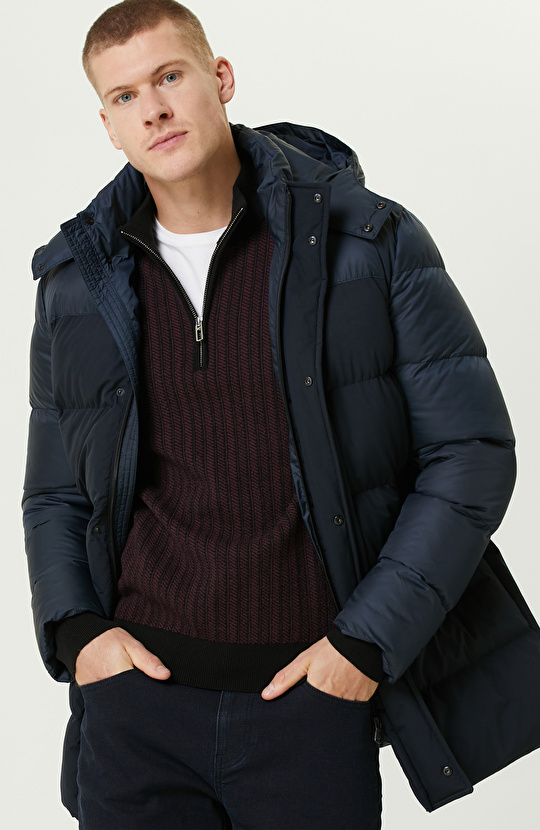 Lacivert Kapüşonlu  Puffer Casual Kaban