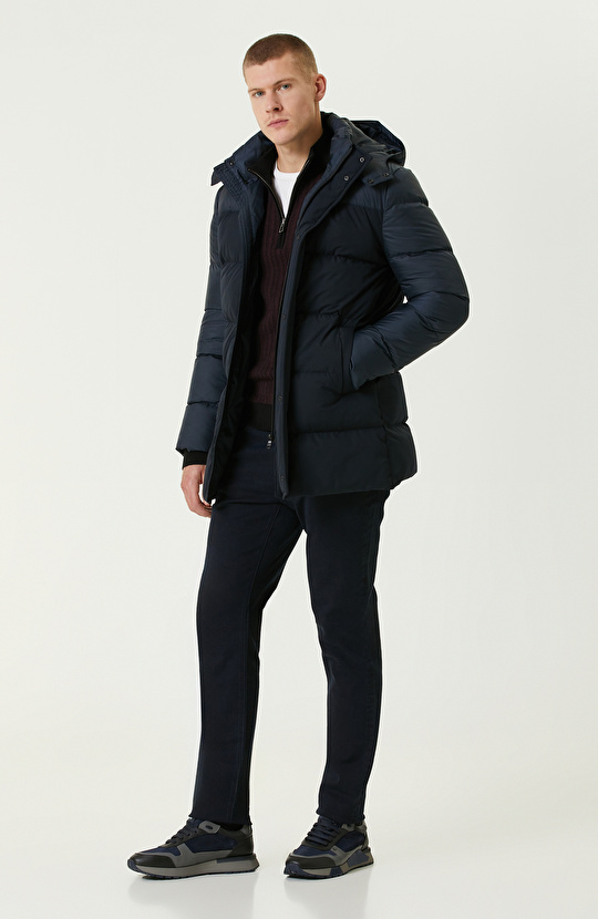 Lacivert Kapüşonlu  Puffer Casual Kaban