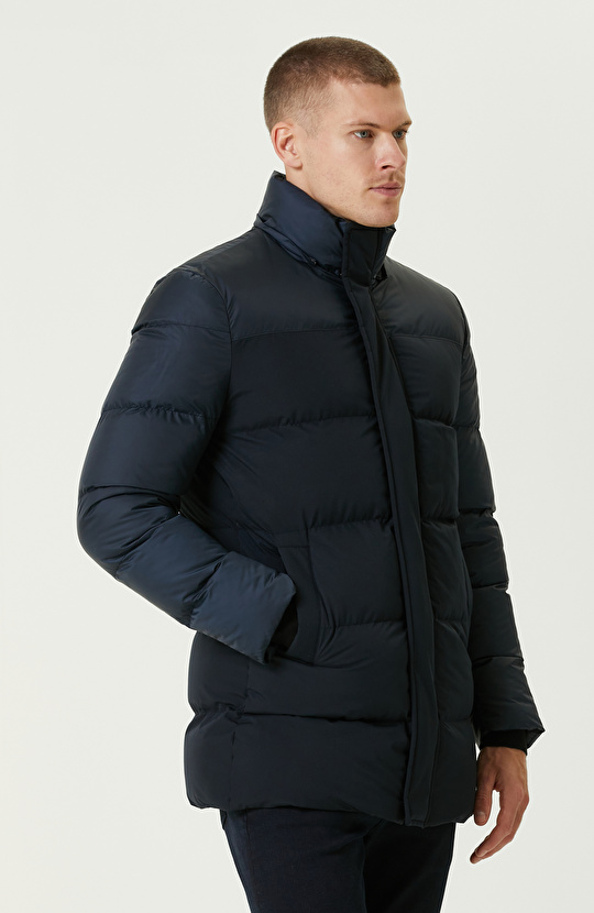 Lacivert Kapüşonlu  Puffer Casual Kaban