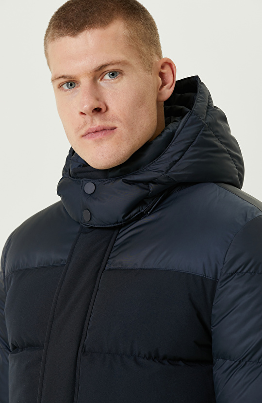 Lacivert Kapüşonlu  Puffer Casual Kaban