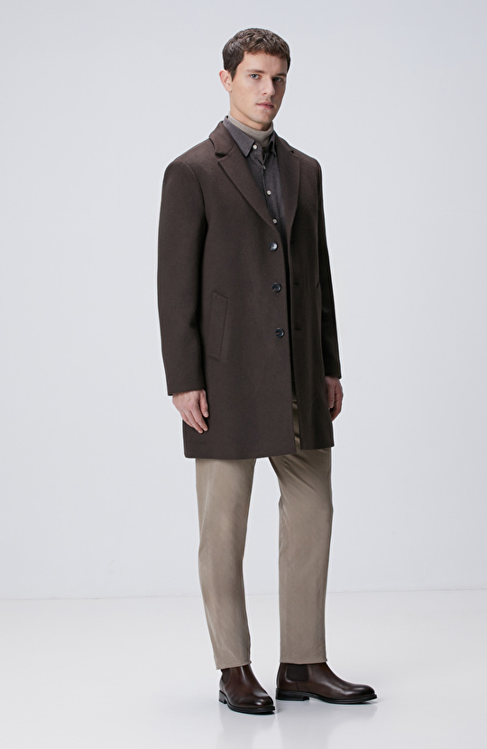 Acı Kahve Yün Karışımlı Palto