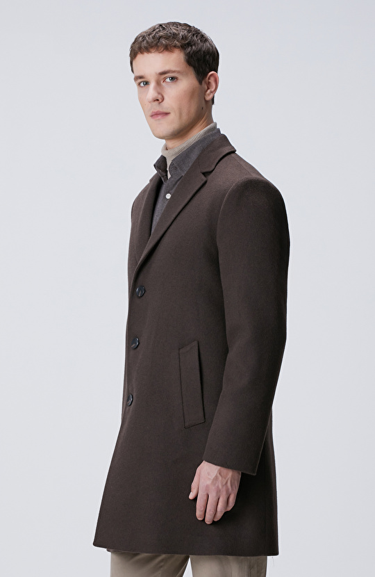 Acı Kahve Yün Karışımlı Palto