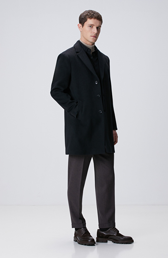Siyah Yün Karışımlı Palto