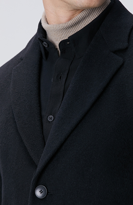 Siyah Yün Karışımlı Palto