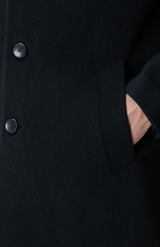 Siyah Yün Karışımlı Palto