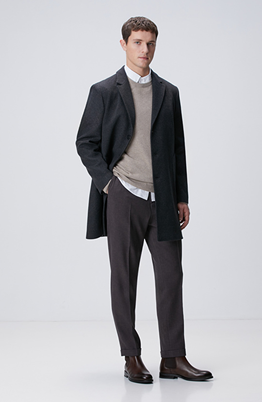 Antrasit Yün Karışımlı Palto