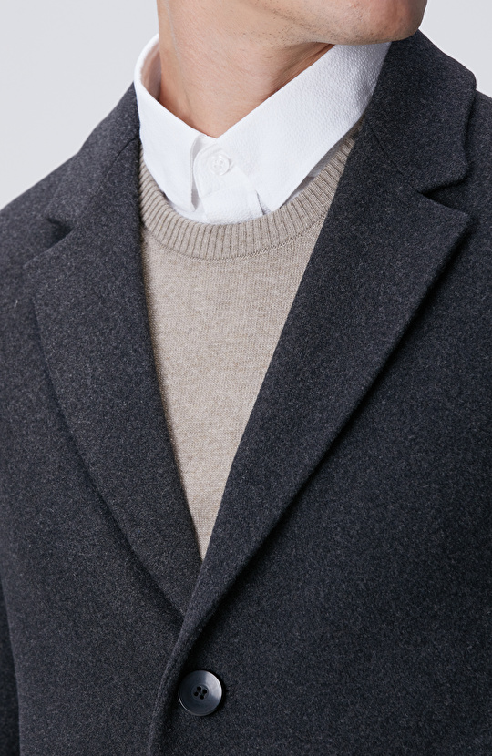 Antrasit Yün Karışımlı Palto