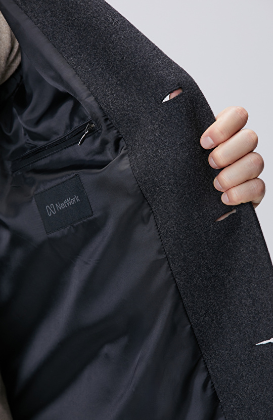 Antrasit Yün Karışımlı Palto