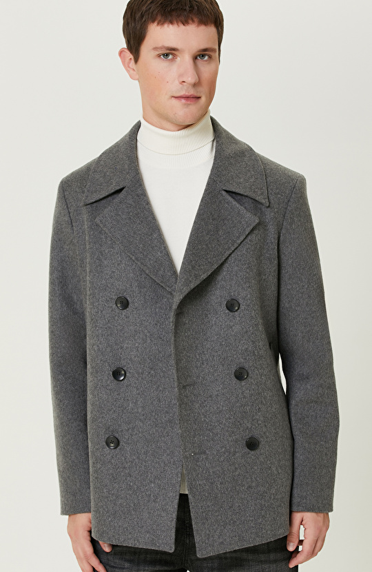 Antrasit Yün Karışımlı Gemici Kaban