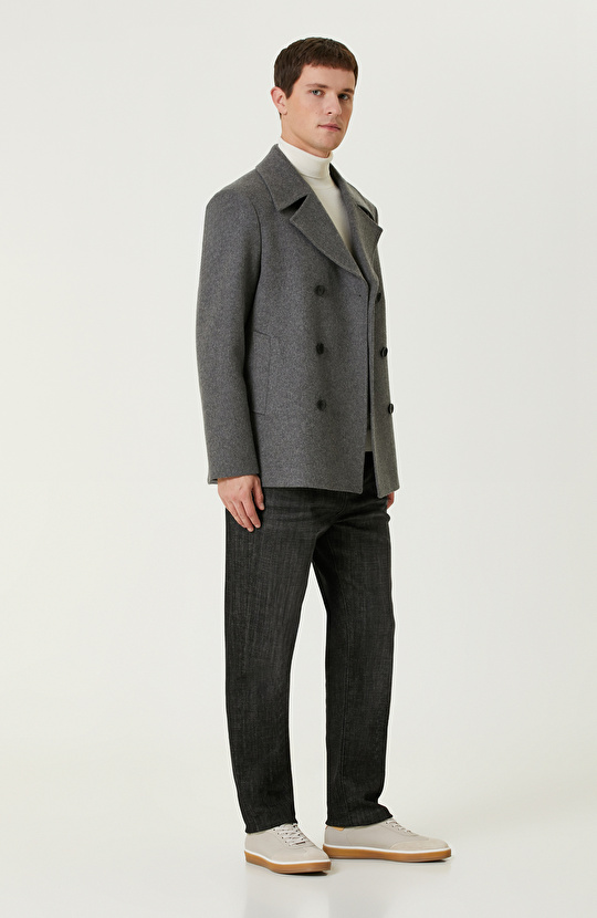 Antrasit Yün Karışımlı Gemici Kaban