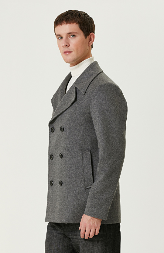 Antrasit Yün Karışımlı Gemici Kaban