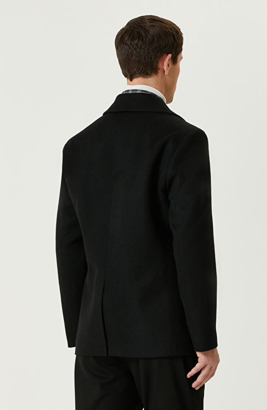 Siyah Yün Karışımlı Gemici Kaban