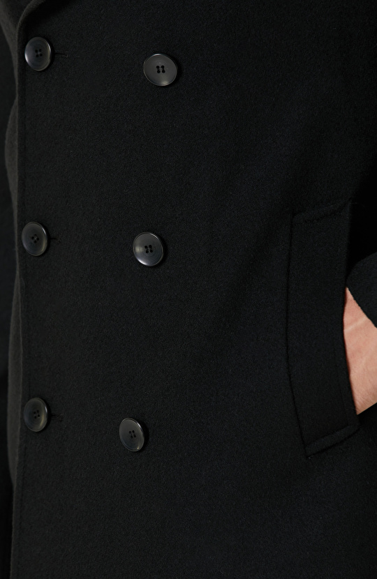 Siyah Yün Karışımlı Gemici Kaban