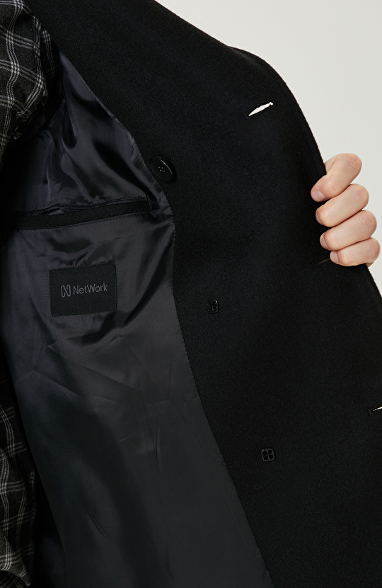 Siyah Yün Karışımlı Gemici Kaban