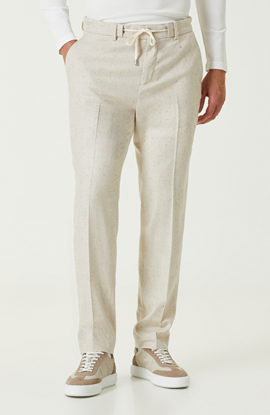 Bej Yün Karışımlı Jogger Pantolon
