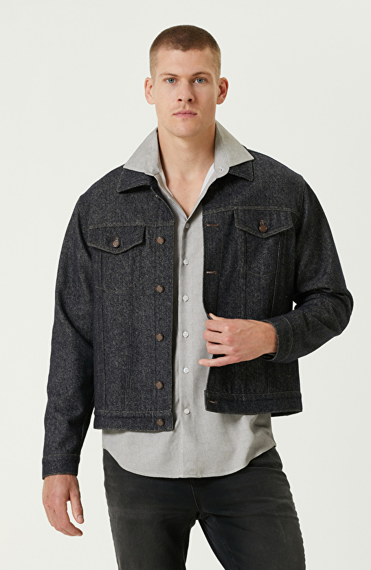 Lacivert Yün Karışımlı Diyagonal Mont Lacivert Yün Karışımlı Diyagonal Mont