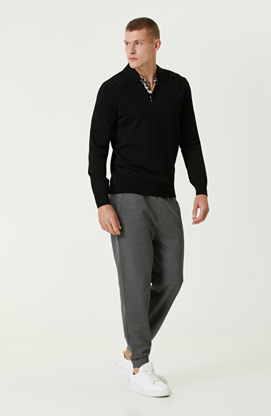 Siyah Polo Yaka Triko Kazak