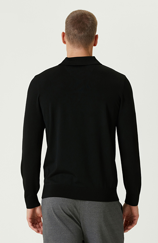 Siyah Polo Yaka Triko Kazak