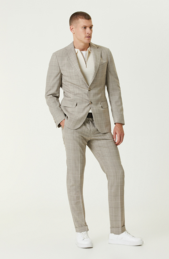 Kırık Beyaz Yün Karışımlı Polo Yaka Fermuarlı Triko Kazak