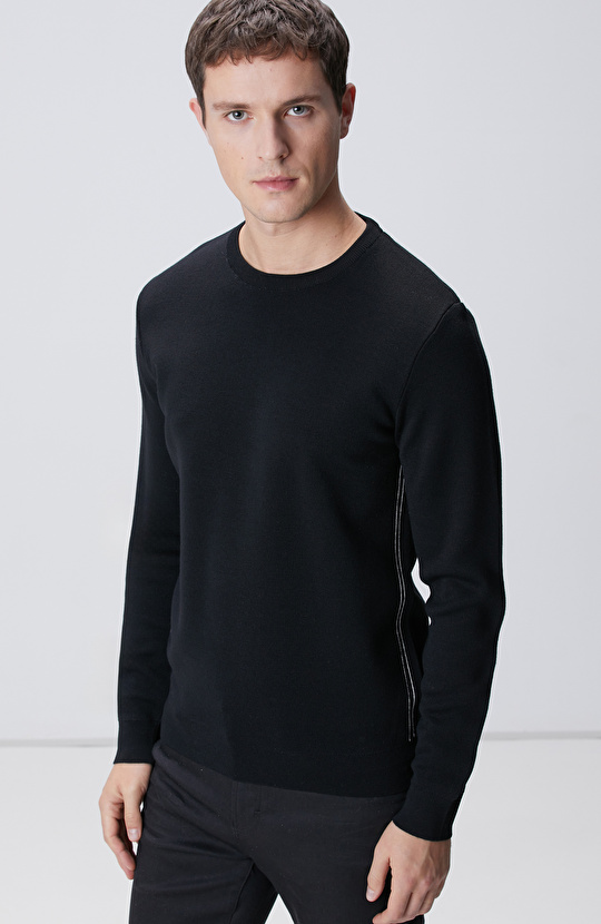 Siyah Yün Karışımlı Kazak