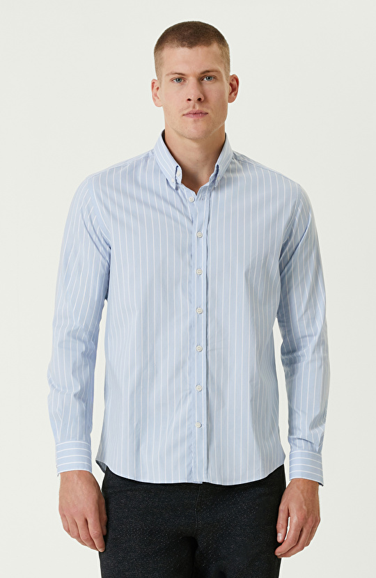 Mavi Comfort Fit Çizgili Gömlek Mavi Comfort Fit Çizgili Gömlek