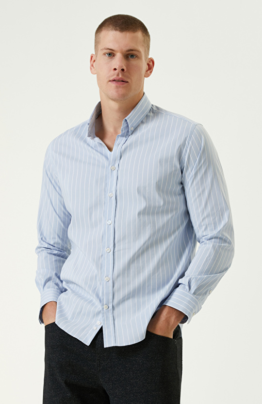 Mavi Comfort Fit Çizgili Gömlek
