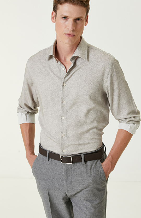 Bej Comfort Fit Gömlek