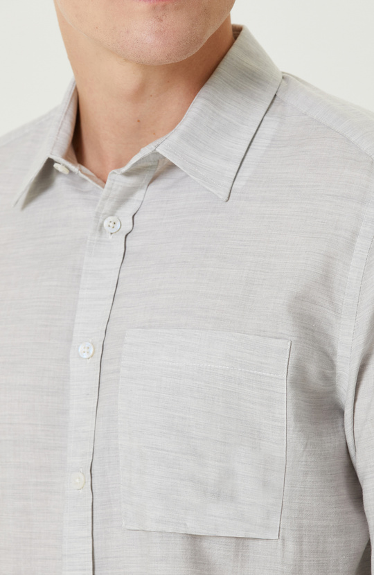 Gri Melanj Comfort Fit Cepli Gömlek