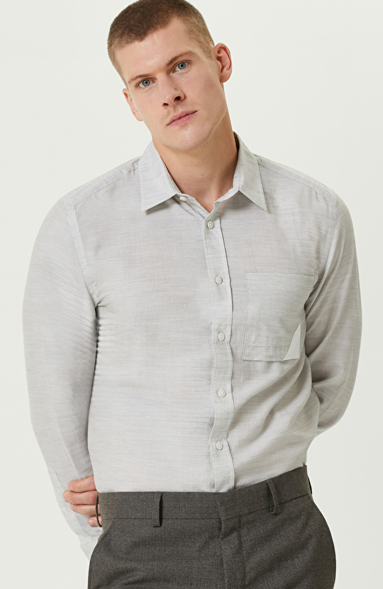 Gri Melanj Comfort Fit Cepli Gömlek