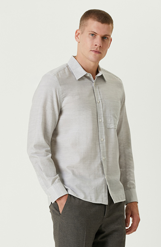 Gri Melanj Comfort Fit Cepli Gömlek