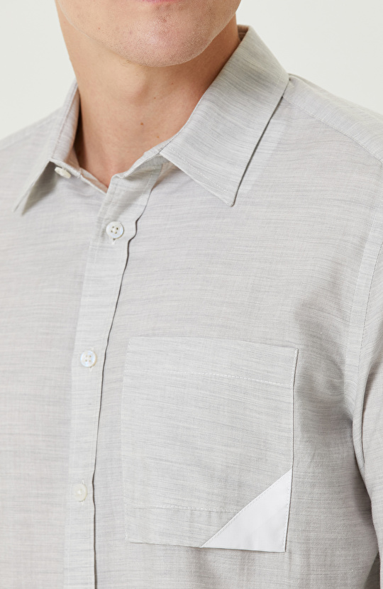 Gri Melanj Comfort Fit Cepli Gömlek