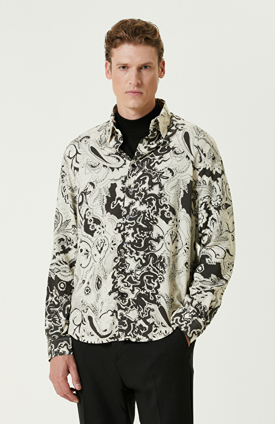 Siyah Ekru Şal Desenli Gömlek