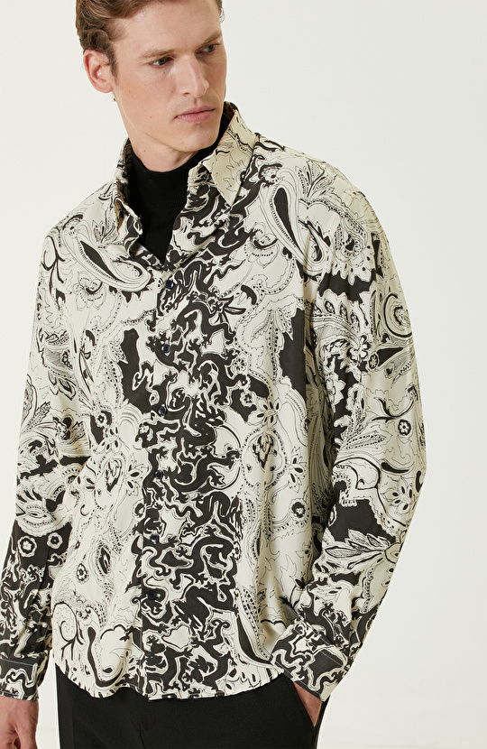 Siyah Ekru Şal Desenli Gömlek