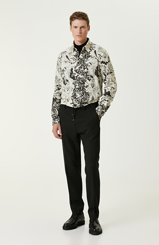 Siyah Ekru Şal Desenli Gömlek