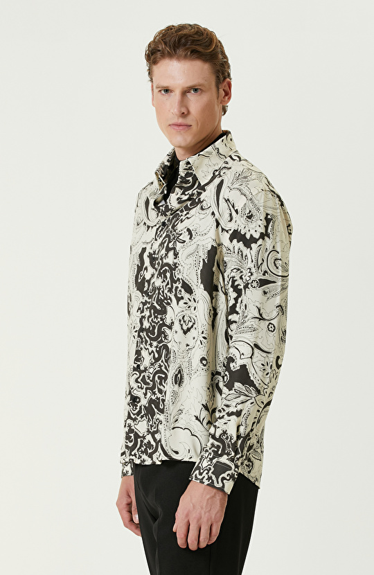 Siyah Ekru Şal Desenli Gömlek