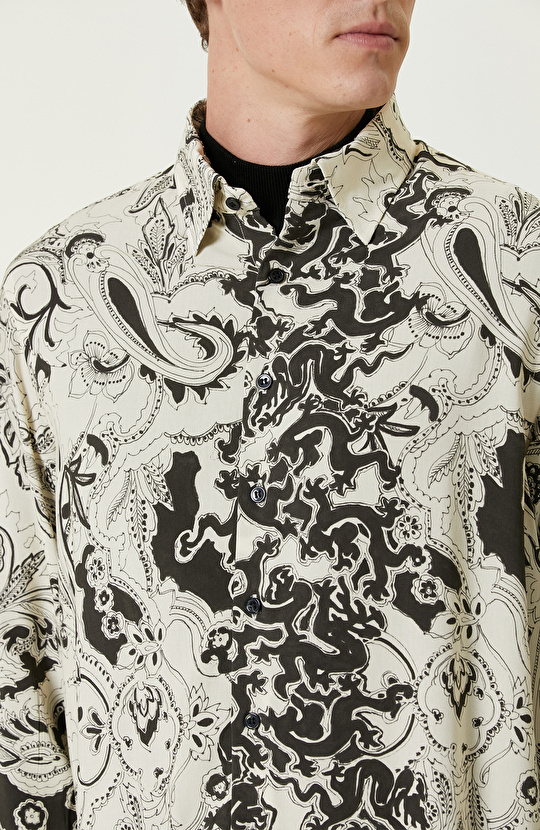 Siyah Ekru Şal Desenli Gömlek