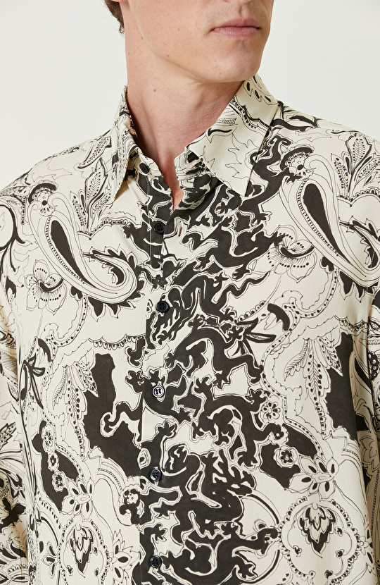 Siyah Ekru Şal Desenli Gömlek