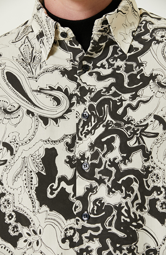 Siyah Ekru Şal Desenli Gömlek