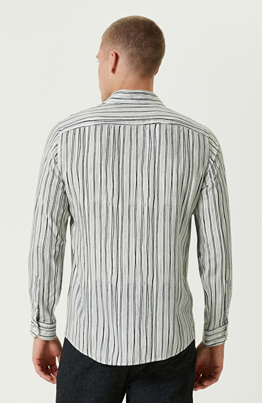Siyah Ekru Comfort Fit Çizgili Gömlek