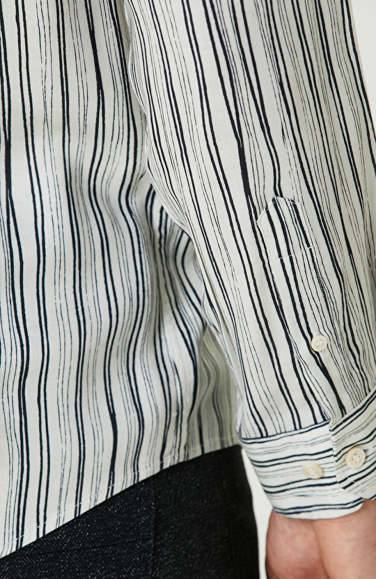 Siyah Ekru Comfort Fit Çizgili Gömlek