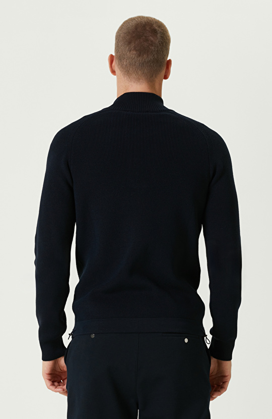 Lacivert Dik Yaka Fermuarlı Triko Kazak