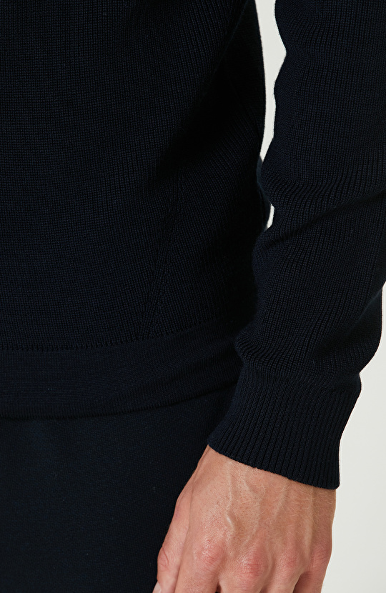 Lacivert Dik Yaka Fermuarlı Triko Kazak