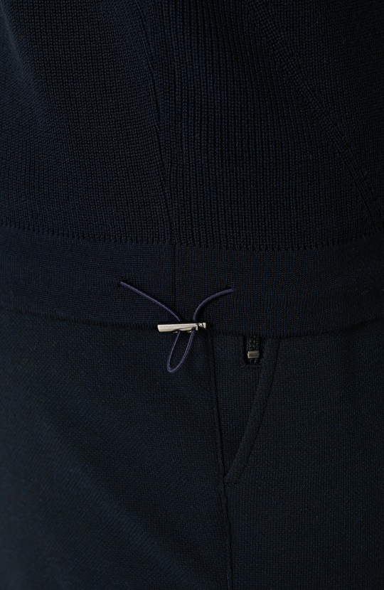 Lacivert Dik Yaka Fermuarlı Triko Kazak