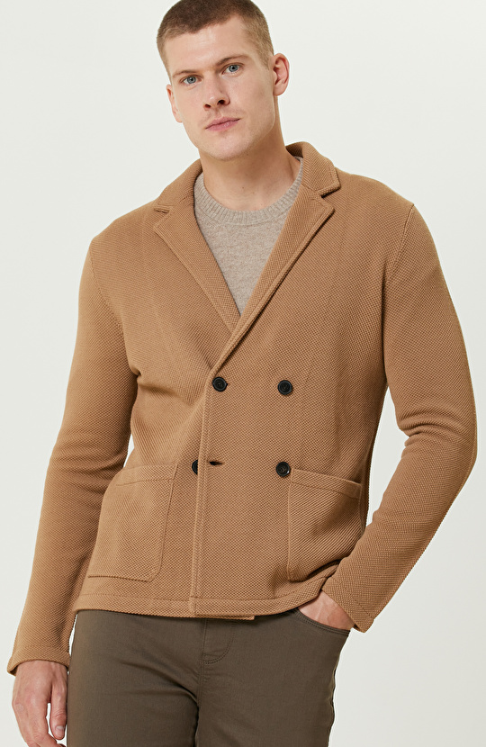 Camel Yün Karışımlı Triko Ceket