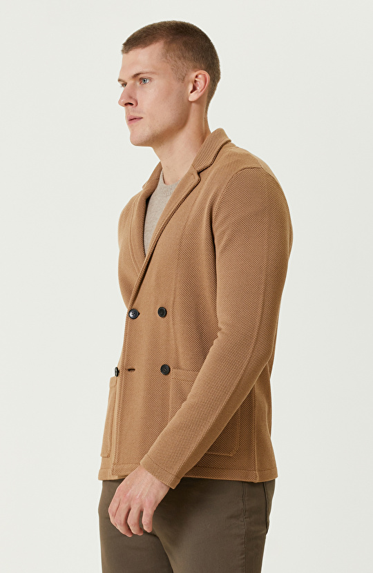 Camel Yün Karışımlı Triko Ceket