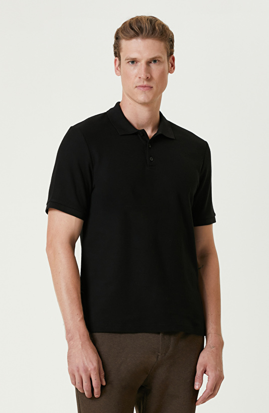 Siyah Polo Yaka Jakarlı Tshirt