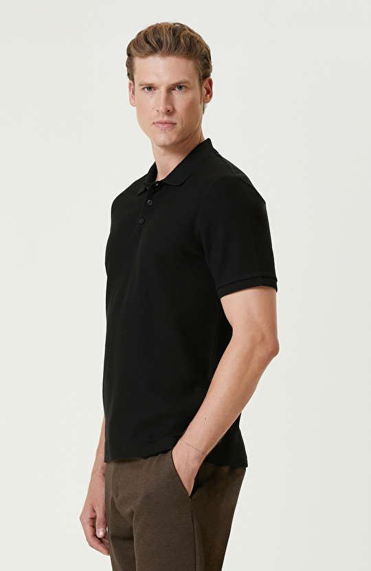 Siyah Polo Yaka Jakarlı Tshirt