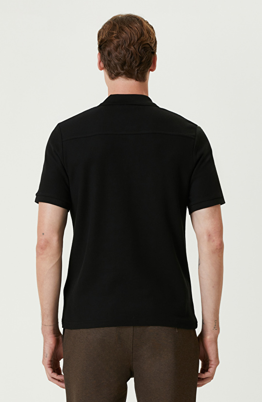 Siyah Polo Yaka Jakarlı Tshirt