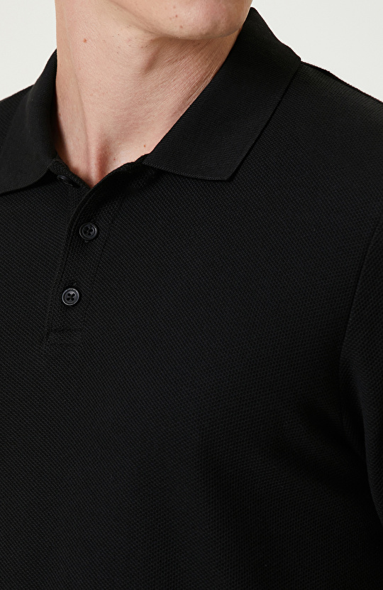 Siyah Polo Yaka Jakarlı Tshirt
